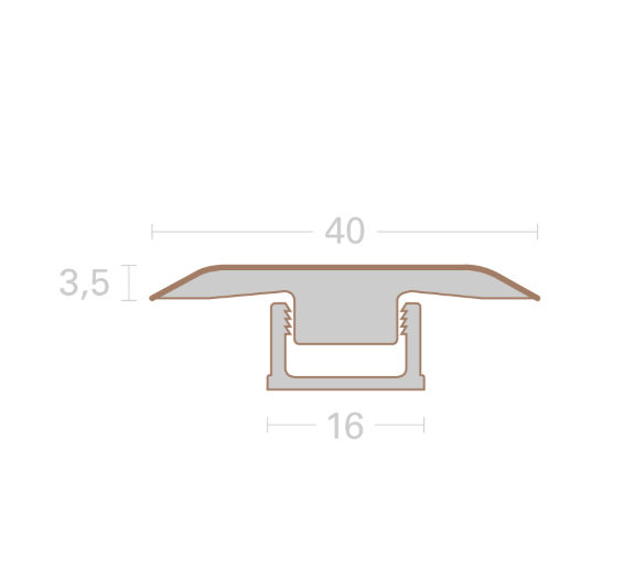 Profile of a strip with dimensions labeled on a white background
