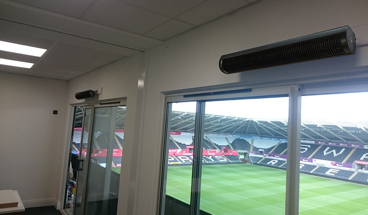 Eco Friendly Heating Black Heater in commercial, football stadium setting.