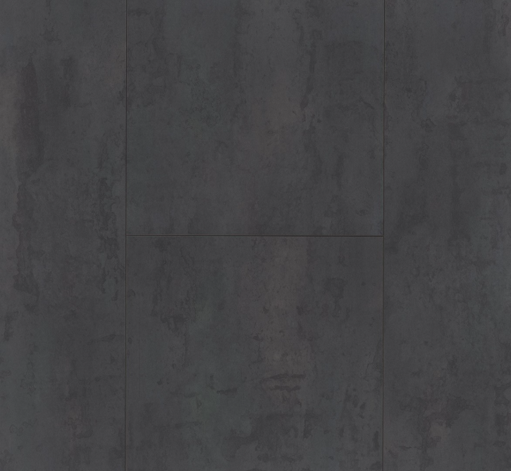 Dark gray crude steel wooden flooring with a square inset showing texture detail.
