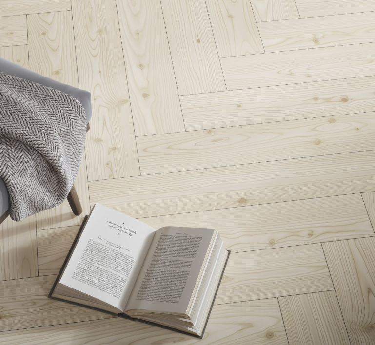 Larch Yukon white- Modern Trendtime 3, Herringbone, Matt-finish texture