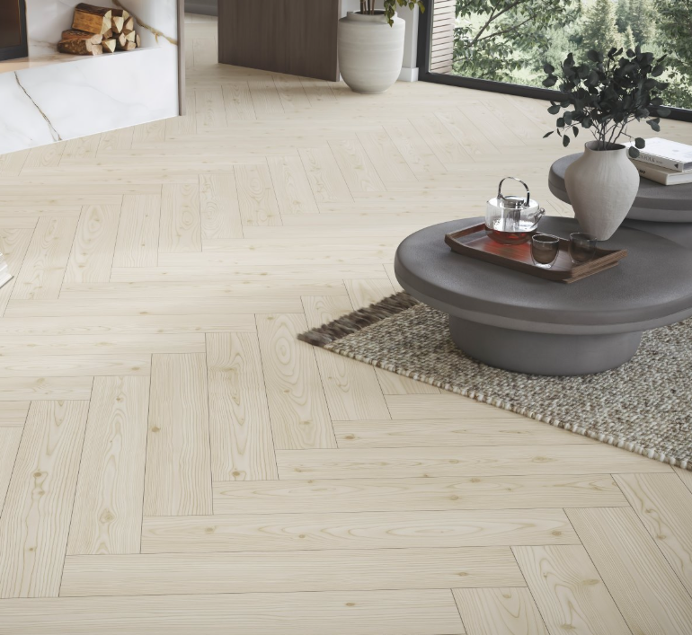 Larch Yukon white- Modern Trendtime 3, Herringbone, Matt-finish texture