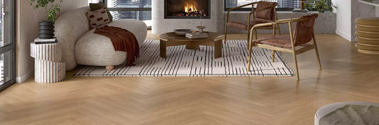 living-room with engineered wood flooring fitted over very thin underfloor heating