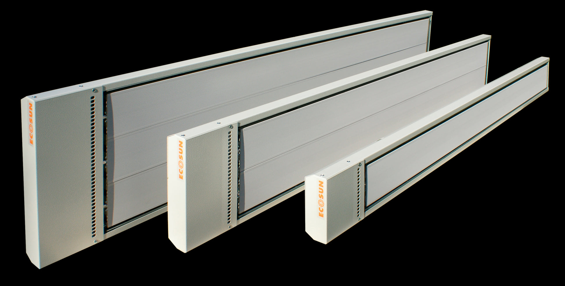 Three metal panels with a small rectangular component on a black background