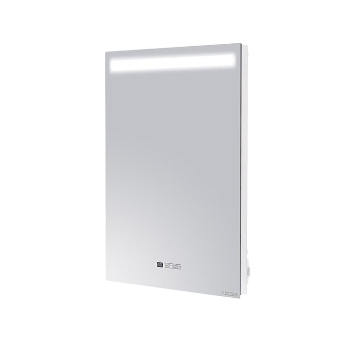 Mirrored-Heater-with-Lights-against a white wall.