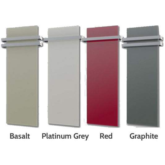 A collection of stainless steel single towel rails in various colors, designed for wall mounting in bathrooms.