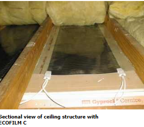 Sectional view of ceiling structure with ECOFILM C and insulation