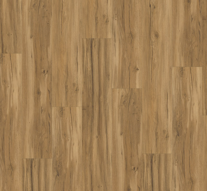 Close-up of Oak Memory natural  wide plank floor with a warm brown color.