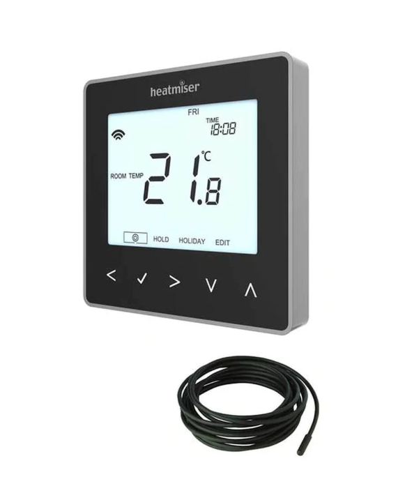 Digital thermostat with cable on a white background