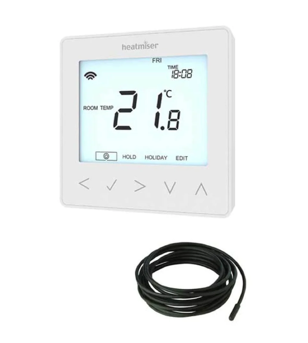 Digital thermostat with cable on a white background