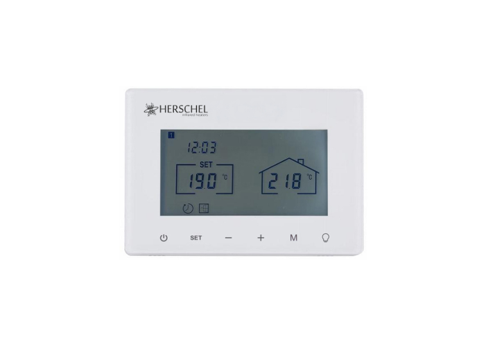 Herschel digital thermostat on a white background