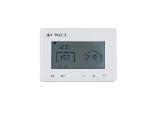Herschel digital thermostat on a white background