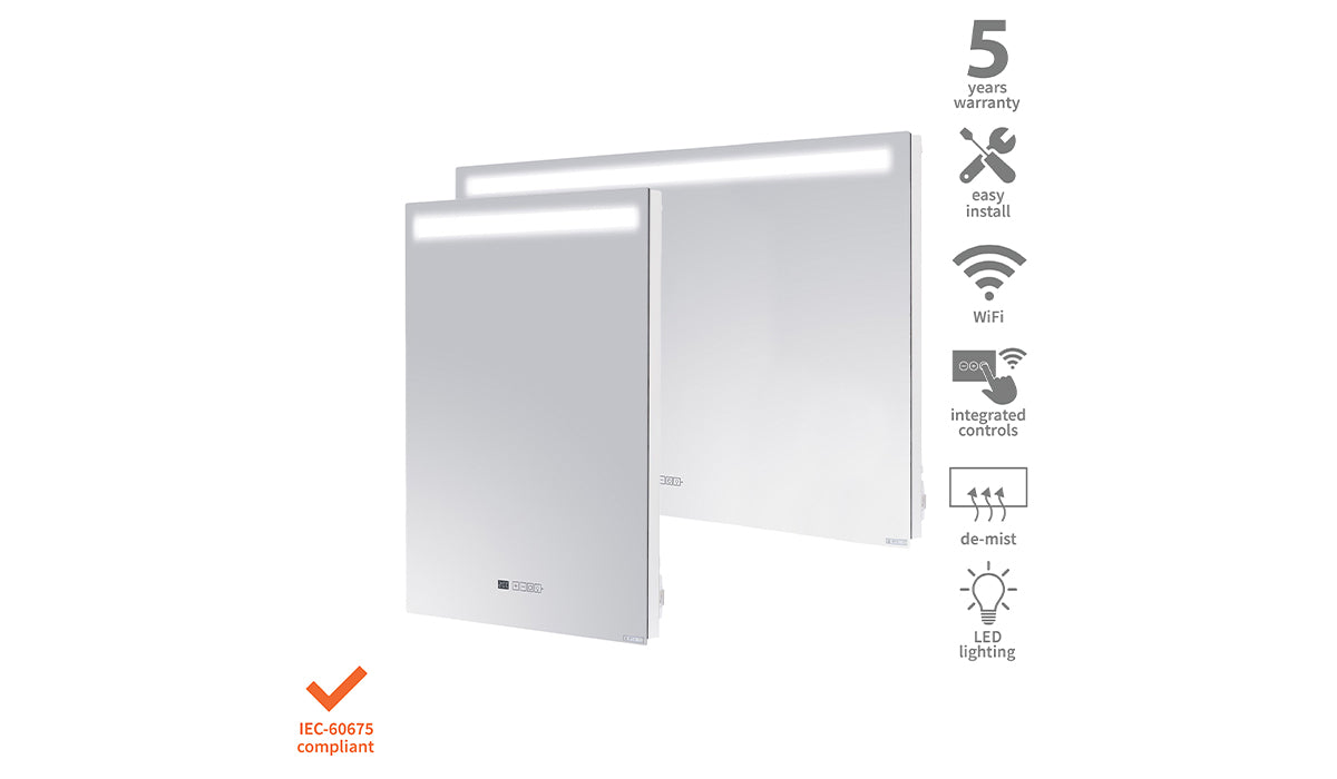 Two infrared mirrors with lights against a white background
