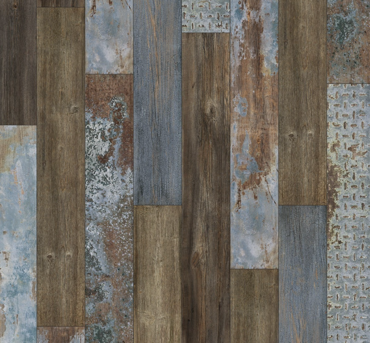 Patterned wooden surface with brown, gray, and blue tones