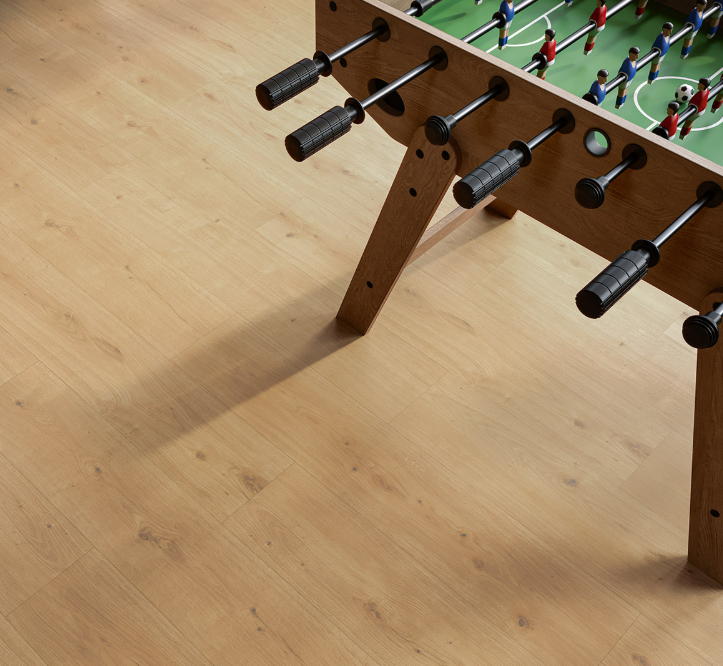 Foosball table on Oak-Atmosphere-natural luxury vinyl wooden look floor