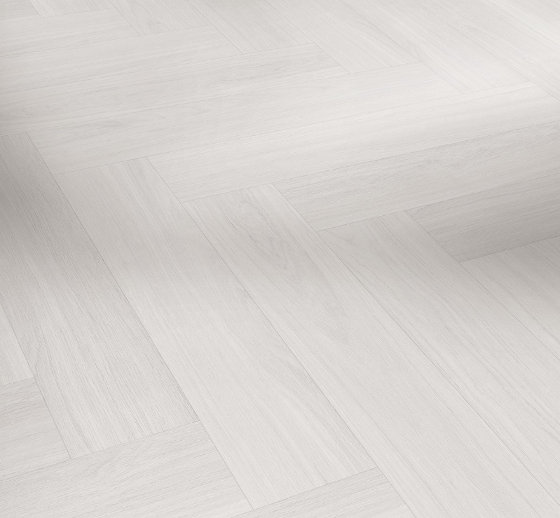 Close-up of a white wooden floor with a parquet pattern