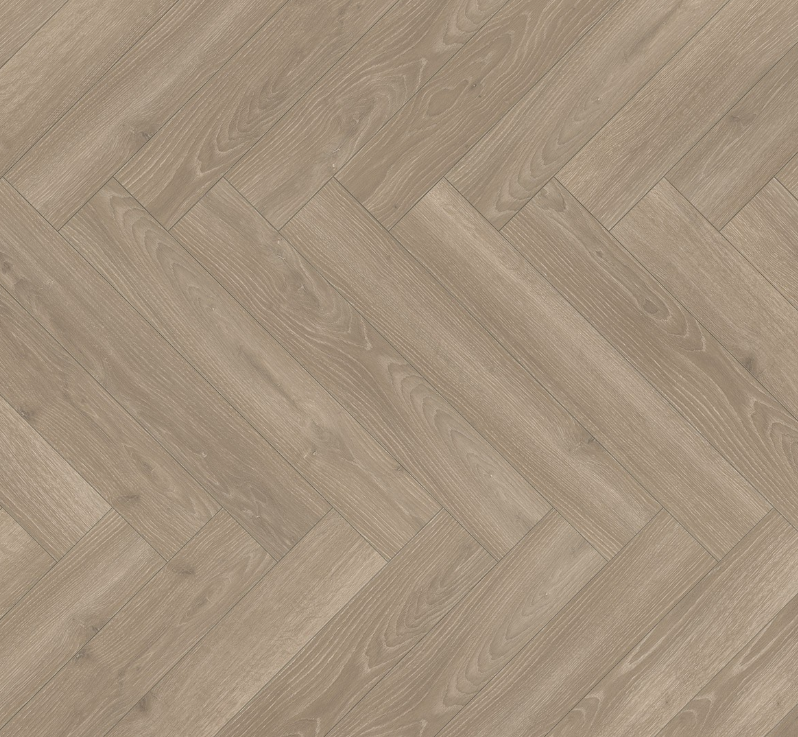 Wooden flooring with a herringbone pattern in a neutral color.
