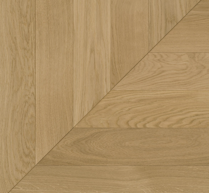 Wooden flooring with a chevron pattern- corner view.