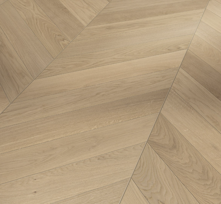 Wooden flooring with a chevron pattern