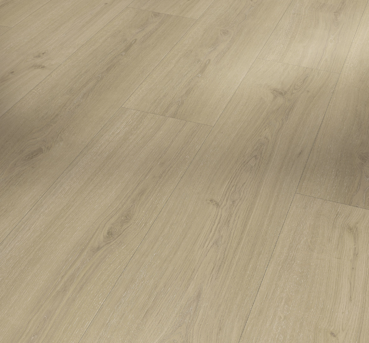 Close-up of Oak Regent beige flooring with a light brown color and visible grain pattern.