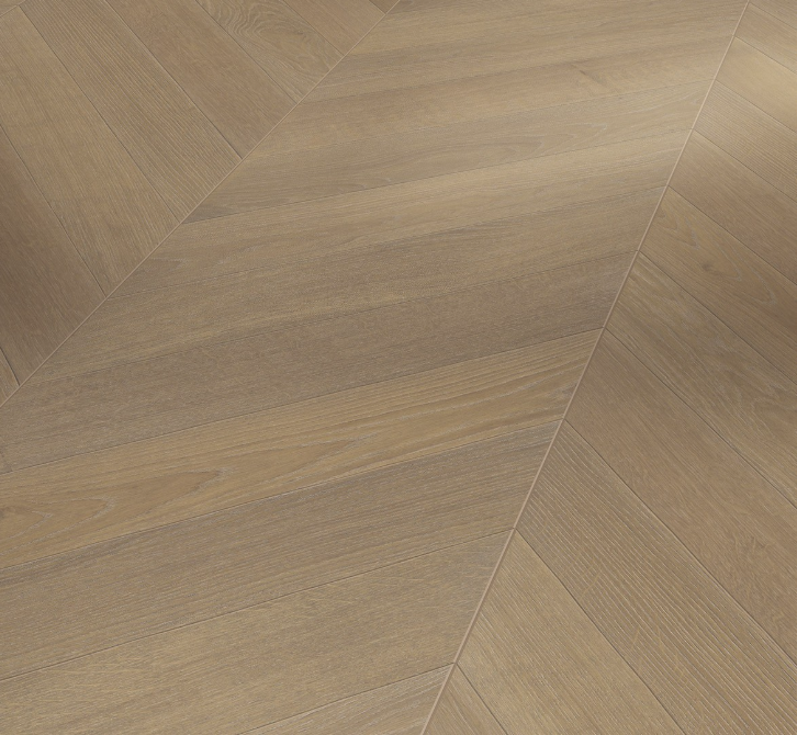 Close-up of wooden flooring with a chevron pattern