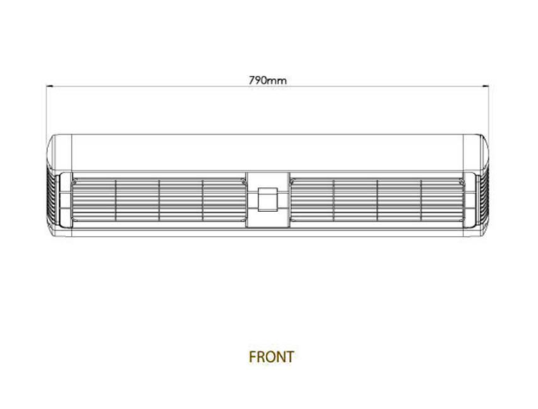 Technical drawing of sorrento double infrared heater  with dimensions on a white background