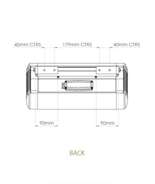 Technical drawing of back of Sorrento Single with dimensions on a white background