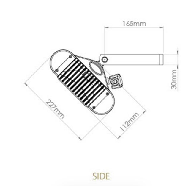 Technical drawing of Side of Sorrento Single with dimensions on a white background