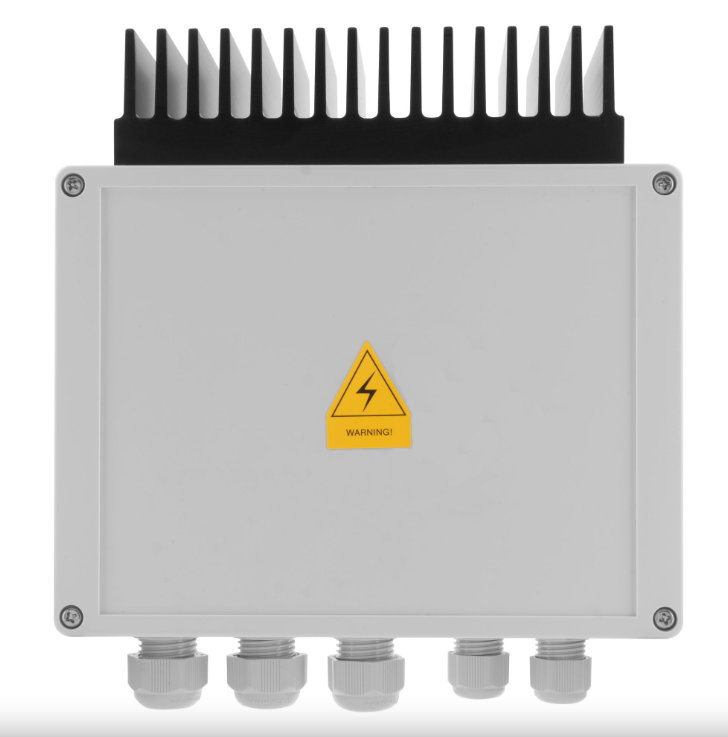 Electronic device with a warning label on a white background