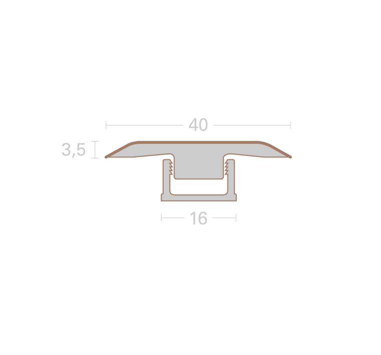 Profile of a strip with dimensions labeled on a white background