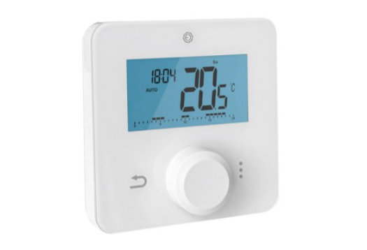 Digital thermostat with temperature display on a white background