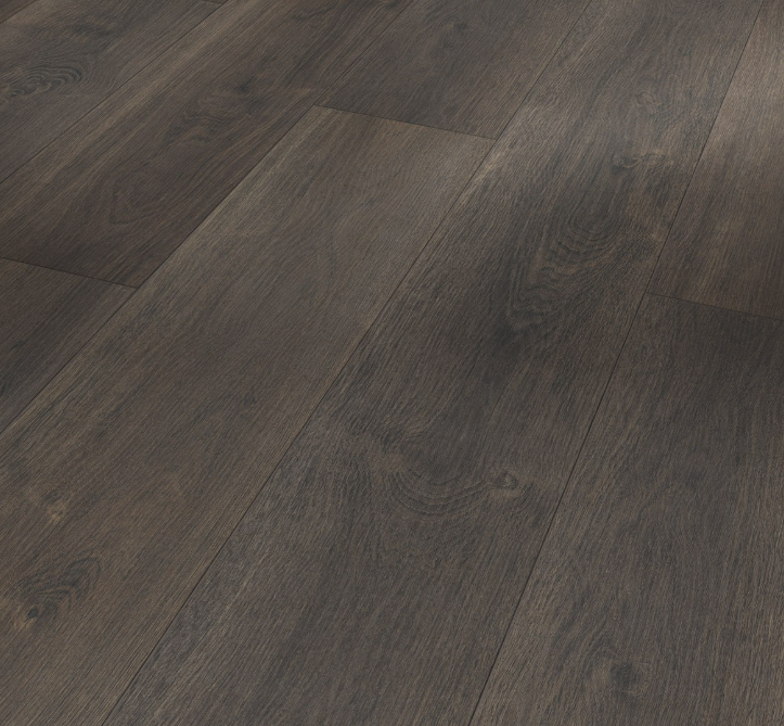 Close-up of the brushed texture on the Oak Castell Smoked plank, showing the realistic sandblasted effect and matte finish.