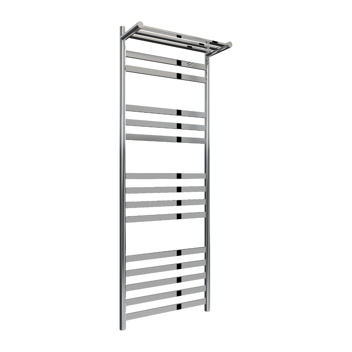 Chrome towel radiator on a white background