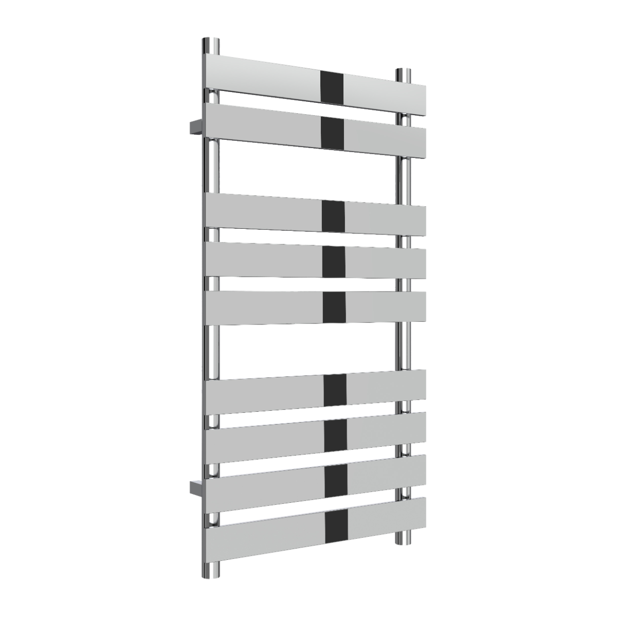Towel radiator with horizontal slats on a white background